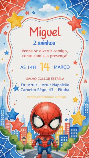 Convite Animado de Aniversário Homem-Aranha para Editar