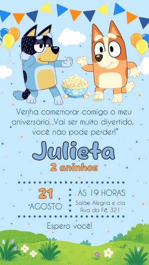 Convite Digital Aniversário Infantil Tema Bluey Editável
