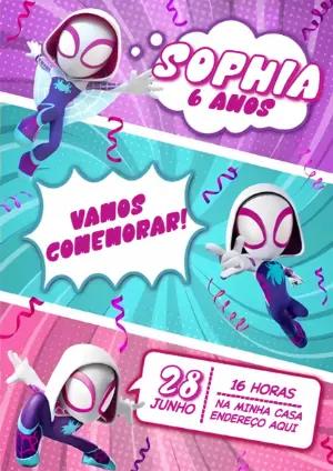 Convite Aniversário Gwen-Aranha Spidey para Editar Online