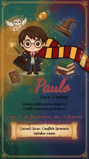 Convite de Aniversário Harry Potter Chibi para Editar