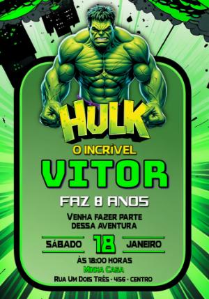 Convite de Aniversário Hulk Verde para Editar e Enviar