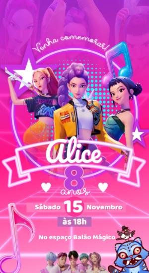 Convite de Aniversário K-Pop Huntrix para Meninas