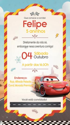 Convite de Aniversário Carros Relâmpago McQueen para editar