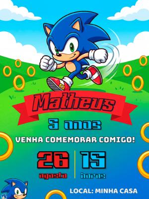 Convite de Aniversário Sonic para Editar