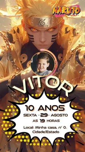 Convite Animado Aniversário Naruto com Foto para Editar Online