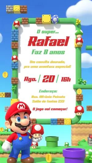Convite Aniversário Super Mario com Personagens para Editar Online