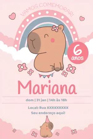 Convite de Aniversário Capivara Editável para Imprimir