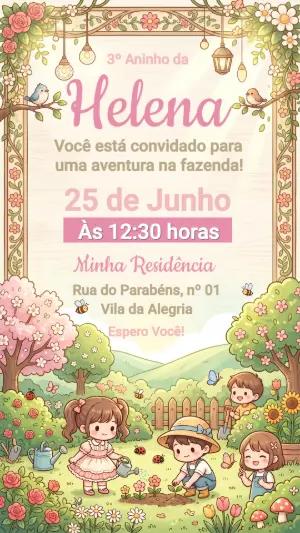 Convite de Aniversário Fazendinha Menina Fofo para Editar