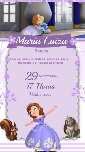 Convite Animado Princesinha Sofia Lilás para Editar