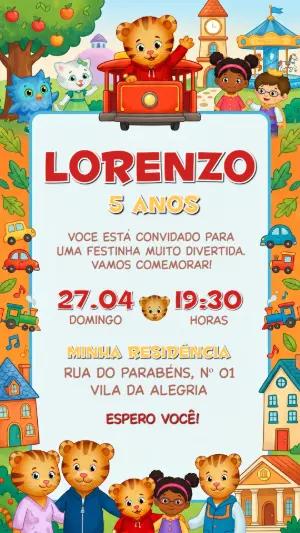 Convite de Aniversário Daniel Tigre Colorido para Editar