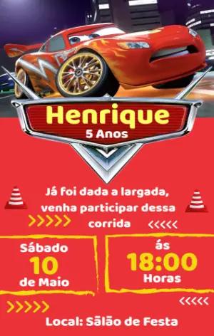 Convite de Aniversário Carros para Editar Online e Imprimir