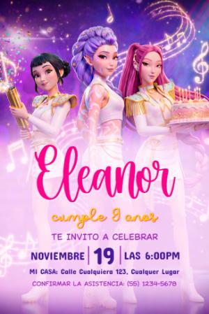 Invitación de Cumpleaños K-pop Guerreras Modelo Digital para Editar