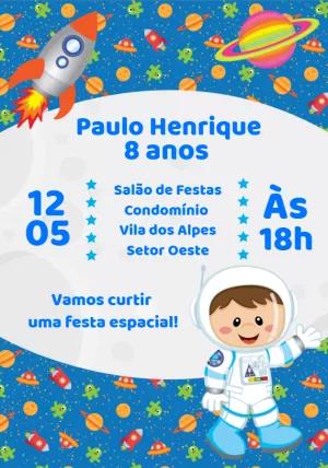 Convite de Aniversário Astronauta Menino para Editar Online