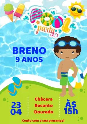 Convite Aniversário Pool Party Menino para Editar Online