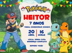 Convite de Aniversário Pokémon Editável Online para Imprimir