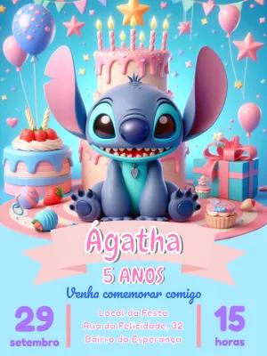 Convite de Aniversário Stitch Fofo para Editar Online