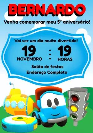 Convite Aniversário Léo O Caminhão Editável Online