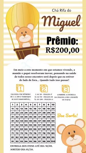 Convite Chá Rifa Ursinho Baloeiro para Editar Online e Enviar