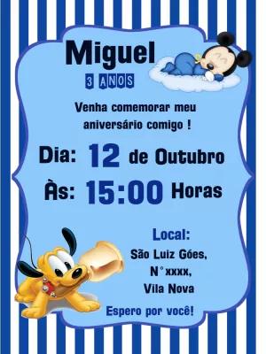 Convite Aniversário Mickey Baby e Pluto para Editar Online