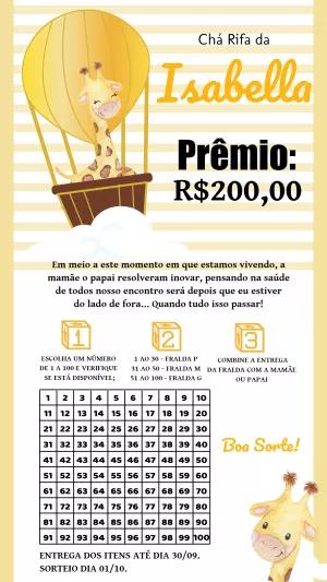 Convite Chá Rifa Girafinha no Balão para Editar Online