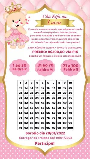 Chá Rifa Ursinha Princesa Rosa e Dourado para Editar Online