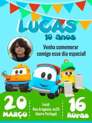 Convite de Aniversário Léo o Caminhão com Foto para Editar