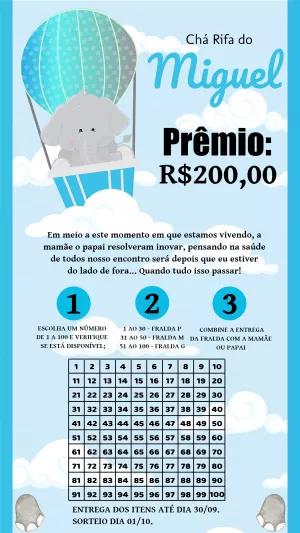 Convite Chá Rifa Elefante Baloeiro para Editar Online