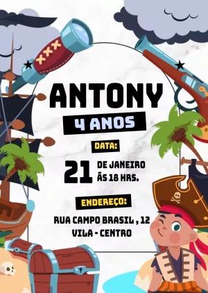 Convite de Aniversário Pirata com Tesouro para Editar Online