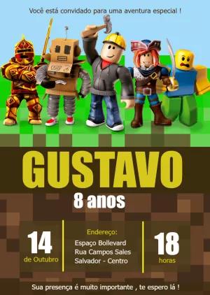 Convite de Aniversário Roblox com Personagens para Editar