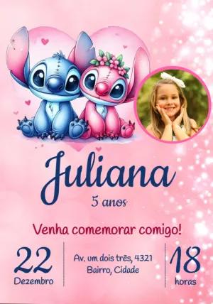 Convite Aniversário Stitch e Angel com Foto para Editar Online