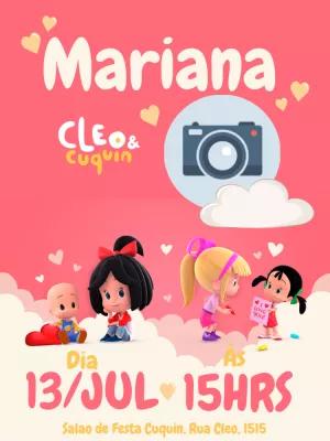 Convite Aniversário Cléo e Cuquin com Foto para Editar Online