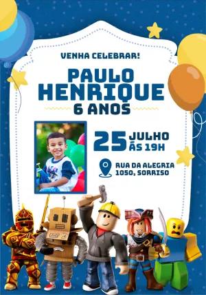 Convite de Aniversário Roblox com Foto para Editar Online