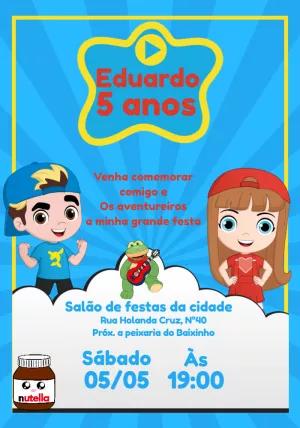 Convite de Aniversário Os Aventureiros para Editar Online