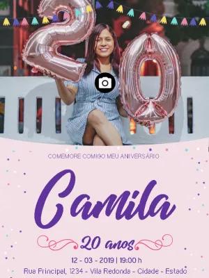 Convite de Aniversário Feminino com Foto para Editar Online