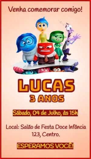 Convite Aniversário Divertida Mente com Personagens para Editar