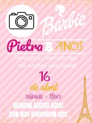Convite Aniversário Barbie Paris com Foto para Editar Online