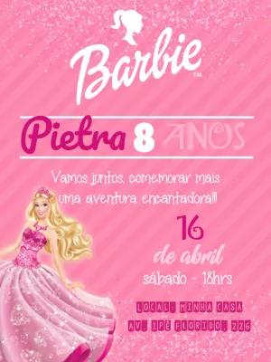 Convite Aniversário Barbie Rosa com Brilho para Editar Online