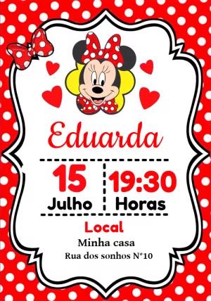 Convite de Aniversário Minnie Mouse Vermelha para Editar Online