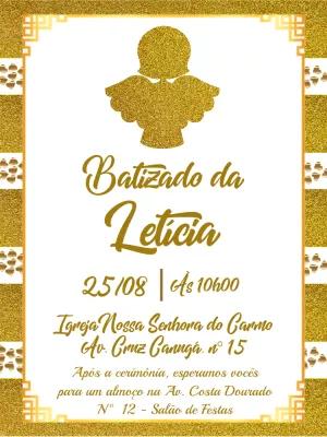 Convite de Batizado Anjo Dourado para Editar Online