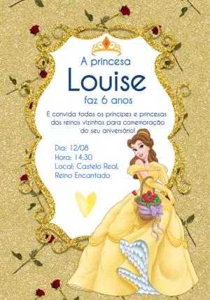 Convite de Aniversário da Princesa Bela para Editar Online