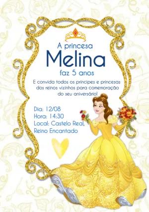 Convite Aniversário Princesa Bela e a Fera para Editar Online