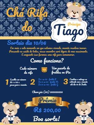 Chá Rifa Ursinho Príncipe Azul e Dourado para Editar