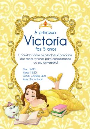 Convite de Aniversário Princesa Bela para Editar Online