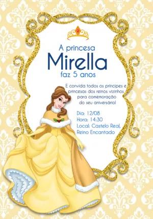 Convite de Aniversário Princesa Bela para Editar Online