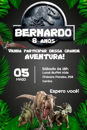 Convite Aniversário Dinossauro Jurassic Editável Online