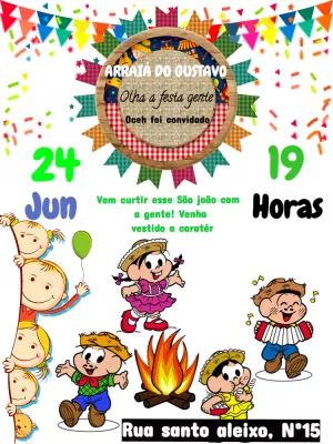 Convite de Aniversário Festa Junina Turma da Mônica para Editar
