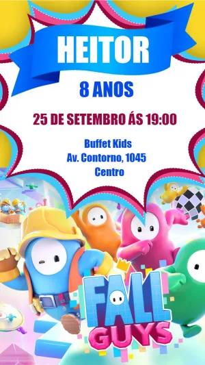 Convite de Aniversário Fall Guys com Personagens para Editar