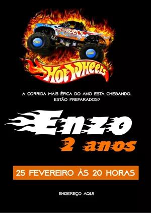 Convite de Aniversário HotWheels Editável para Imprimir