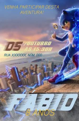 Convite de Aniversário do Sonic Editável para Enviar Online
