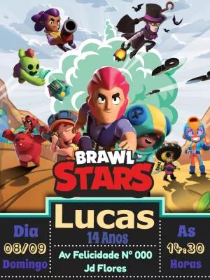 Convite de Aniversário Brawl Stars com Personagens para Editar